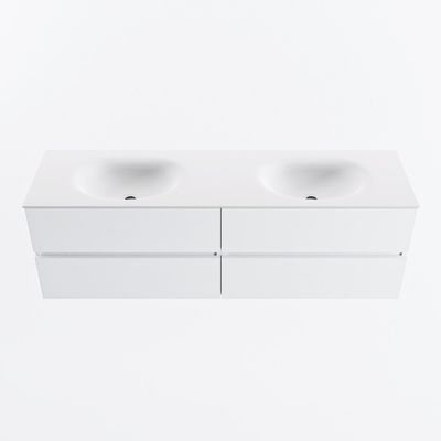 MONDIAZ VICA 160cm badmeubel onderkast Talc 4 lades. Wastafel MOON dubbel 2 kraangaten, kleur Talc.