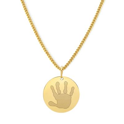 Gepersonaliseerde 1 hand- of voetafdruk ketting - Stainless steel - Goud - Rond 18 mm - Handafdruk