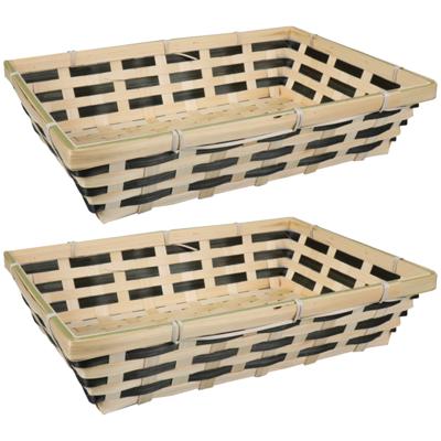 Broodmandje rechthoekig - 2x - gevlochten - bamboe hout - 34 x 24 x 8 cm - naturel / zwart