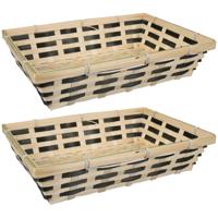 Broodmandje rechthoekig - 2x - gevlochten - bamboe hout - 34 x 24 x 8 cm - naturel / zwart
