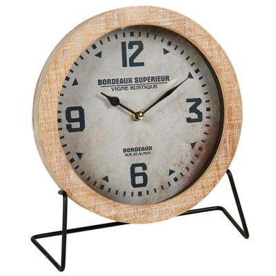 Tafelklok Bordeaux - Old School look - naturel/zwart - Dia 24 cm - hout