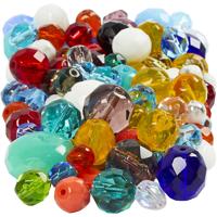 Creativ Company Facet glaskralen, afm 3-15 mm, gatgrootte 0,5-1,5 mm, ca. 450 stuk, diverse kleuren, 400 gr/ 1 doos