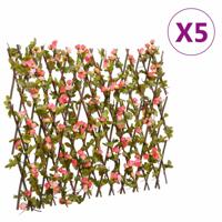 VidaXL Kunstplant klimop latwerk 5 st uittrekbaar 180x60 cm donkerroze