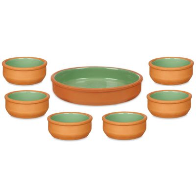 Set 7x tapas/creme brulee schaaltjes - terra/groen - 6x 8 cm/1x 23 cm