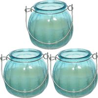 3x citronella kaarsen in glas - 15 branduren - D8 x H8 cm - blauw - geurkaarsen