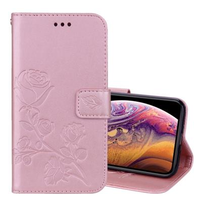 Rose reliëf horizontale Flip PU lederen case voor iPhone XS Max met houder & kaartsleuven & portemonnee (Rose goud)