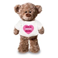 Knuffel teddybeer Liefste Mama wit shirt 24 cm