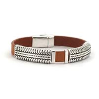 Qoss Heren Armband Leer met Zilveren Elementen Otis Naturel - Maat S