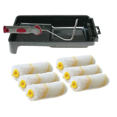 Veba Verfrollers schilderen set - beugel en verfbak - 6x anti spat vacht verfrollers - 10 cm