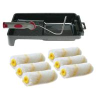 Veba Verfrollers schilderen set - beugel en verfbak - 6x anti spat vacht verfrollers - 10 cm
