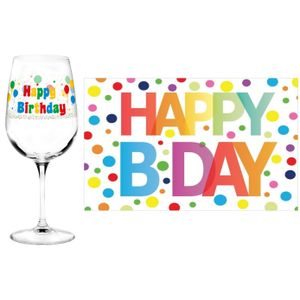 Happy Birthday cadeau verjaardag glas en A5-size wenskaart