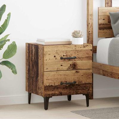 Bedkast met lade 2 pcs Oud hout 40 x 35 x 47,5 cm Bewerkt hout