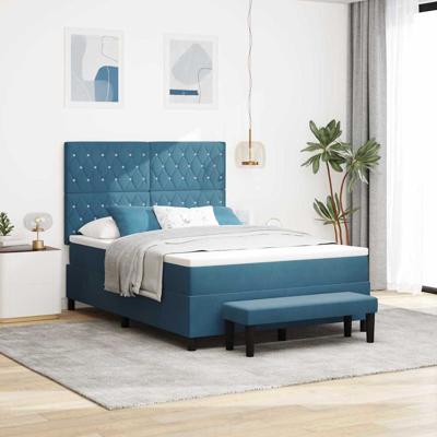 Boxspring Bed met Matras & Bank Donkerblauw 140x190 cm Fluweel