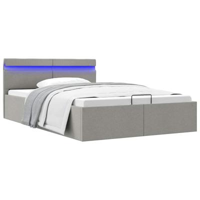 Bedframe met opbergruimte en LED stof lichtgrijs 140x200 cm