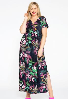 Yoek Maxi-jurk TROPIC DOTS | Blauw | Maat 54/56