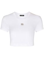 Dolce & Gabbana t-shirt crop à logo brodé - Blanc - thumbnail