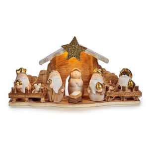 Kinder/kinderkamer kerststal - met beeldjes en verlichting - 33 cm