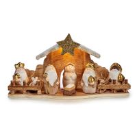 Kinder/kinderkamer kerststal - met beeldjes en verlichting - 33 cm - thumbnail