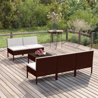 6-delige Loungeset met kussens poly rattan bruin