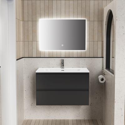 Badkamermeubelset BWS Liva Onderkast Wastafel en LED Spiegel 80 cm Mat Zwart