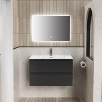 Badkamermeubelset BWS Liva Onderkast Wastafel en LED Spiegel 80 cm Mat Zwart