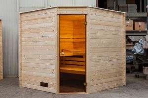 Interflex Binnensauna met hoekdeur 205x205 cm 40 mm vuren blank- Plat dak- Onbehandeld vurenhout- Interflex