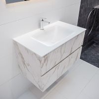 Mondiaz Vica Cloud badmeubel wit carrara mat 80 cm 2 lades solid surface enkele spoelbak midden 1 kraangat