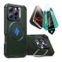 iPhone 16 Pro Max Cyber Tough Case with Stash Stand Protection Bundle - Dark Green