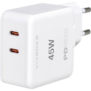 Vivanco TCVVDUALUSBPD20_25W GSM-lader USB-C Met snellaadfunctie 45 W Wit