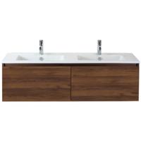 Frozen Badmeubelset 140 cm - Greeplijst in Kleur - Walnoot - Keramische Wastafel Wit 2 Kraangaten