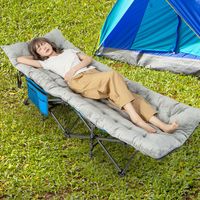 Katoenen Veldbed Kussen 7 cm Dikke Matras met 4 Bevestigingsbanden Multifunctioneel voor Campingbed Ligstoel Tuinligstoel Grijs