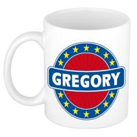 Gregory voornaam koffiemok - beker - wit/blauw - 300 ml - Cadeau - Heren - Collega - Vaderdag