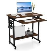 Bureau met Wieltjes Toetsenbordplank Ruimtebesparende Computertafel PC-Tafel met Legplank Onder en Haken Industriële Laptoptafel Bruin