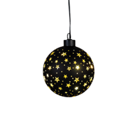 Kersthanger bal glas gouden binnenkant met sterren 8led warm wit op batterij met timer d10 cm zwart/goud - Annas collection