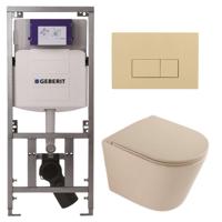 QeramiQ Dely Toiletset - 36.3x51.7cm - diepspoel - rimless - Geberit UP320 inbouwreservoir - softclose toilet zitting - bedieningsplaat beige - rechthoekige knoppen - mat beige SW1000764/SW1000770/0701131/SW1102366