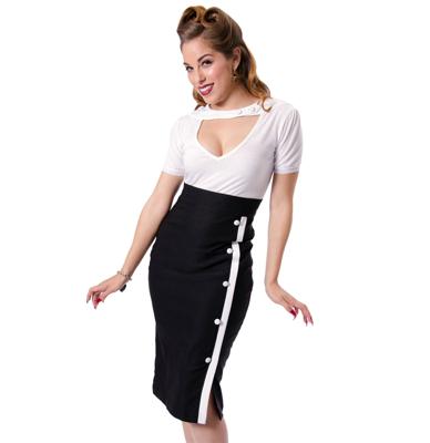 Sarina Button Slit Skirt, Black-L | 42% korting
