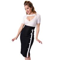 Sarina Button Slit Skirt, Black-L | 42% korting