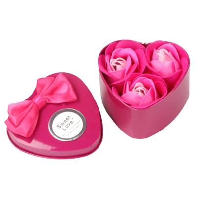 3 zeep bloemen Valentine's dag geschenken Tanabata geschenken bruiloft creatieve geschenken hartvormige ijzeren doos rozen (Rose rood)