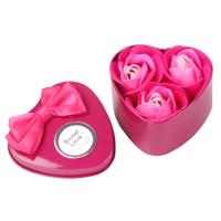 3 zeep bloemen Valentine's dag geschenken Tanabata geschenken bruiloft creatieve geschenken hartvormige ijzeren doos rozen (Rose rood)