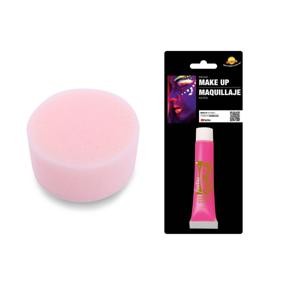 Carnaval schmink neon roze met sponsje - Glow in the Dark - 10 ml - grimeren - kind/volwassenen