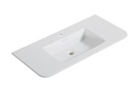 Wastafel Wiesbaden Laro 100x48x1,5 cm Met 1 Kraangat Ronde Hoeken Solid Surface Mat Wit