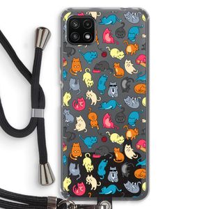 Kleurrijke katten: Samsung Galaxy A22 5G Transparant Hoesje met koord