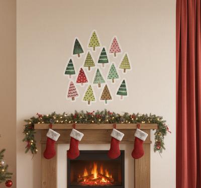 Kerst sticker waterverf kerstboom