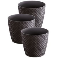 3x stuks orient stijl plantenpot/bloempot kunststof dia 13 cm en hoogte 11 cm antraciet grijs - thumbnail