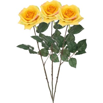 Kunstbloem Roos Emily - 3x - 66 cm - geel - polyester - kunststof - kunstbloemen Kunstbloem Roos Emily - 3x - 66 cm - geel - polyester - kunststof - kunstbloemen