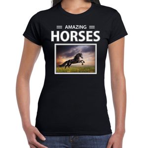 Zwarte paarden t-shirt met dieren foto amazing horses zwart voor dames