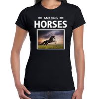 Zwarte paarden t-shirt met dieren foto amazing horses zwart voor dames