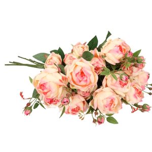 Kunstbloemen boeket roos Ariana - 8x - roze - 73 cm - kunststof steel - decoratie bloemen