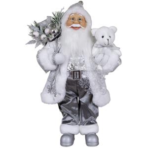 Kerstman pop Hans - H45 cm - zilver/wit - staand - kerst beeld -decoratie figuur