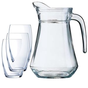 Luminarc karaf schenkkan van glas 1300 ml met 6x stuks Versailles luxe waterglazen